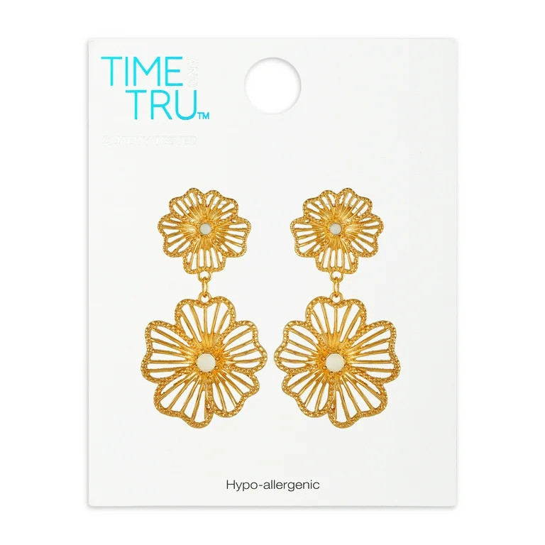 Time and Tru Women's Gold Tone Open Flower Statement Earring with Opal Stones | Walmart (US)