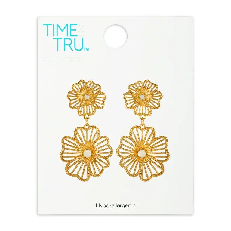 Time and Tru Women's Gold Tone Open Flower Statement Earring with Opal Stones - Walmart.com | Walmart (US)