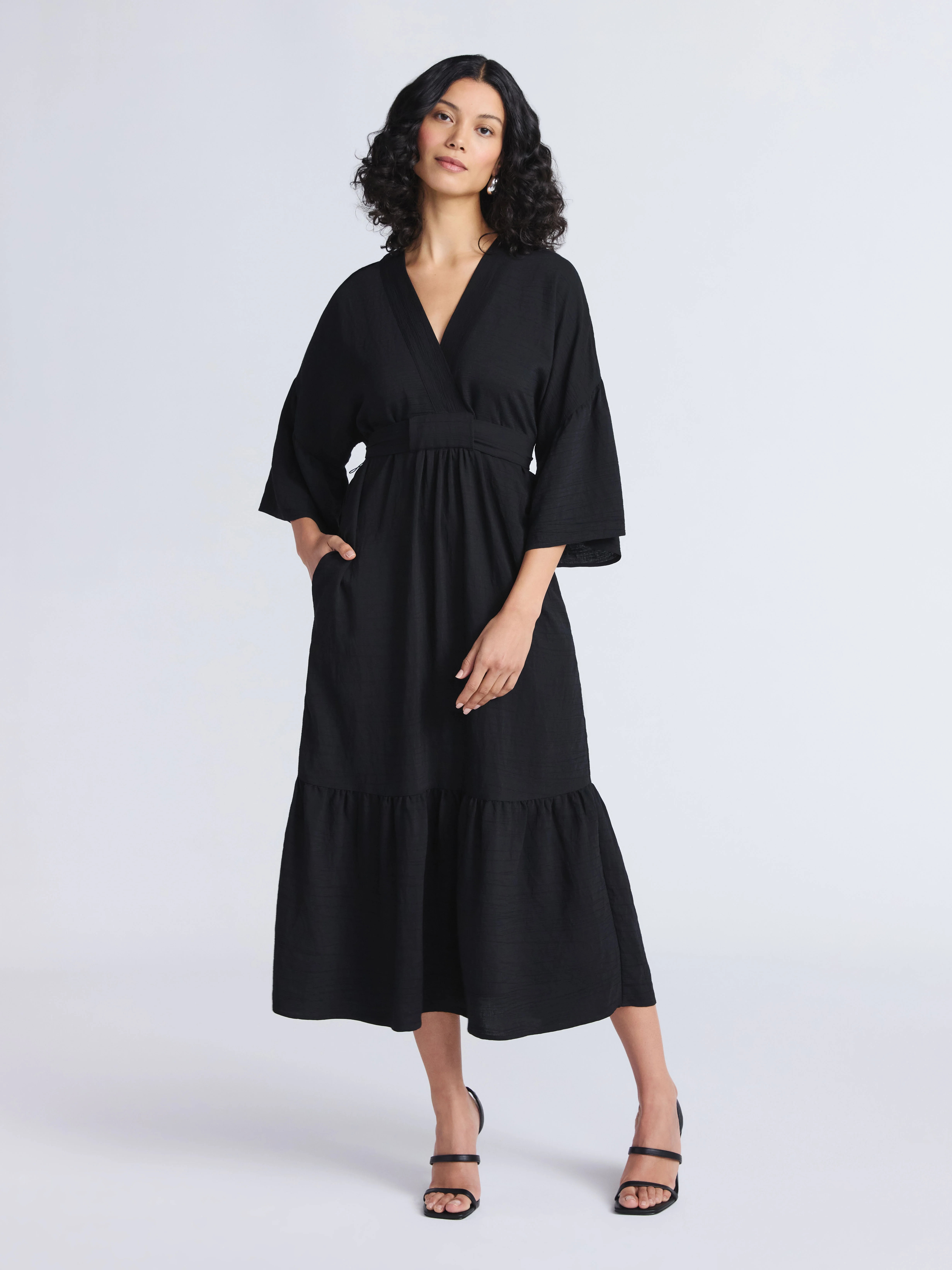 Sofia by Sofia Vergara Women's Tie Back Dress with Wide Sleeves, Mid Calf Length, Sizes XS-4X | Walmart (US)