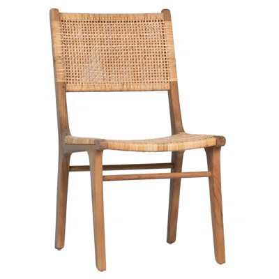 Emo Natural Finish Teak And Natural Woven Rattan High Back Dining Side Chair | Wayfair North America