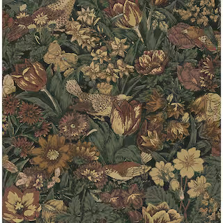 30.75 sq. ft. Mahogany and Graphite Bird Floral Vinyl Peel and Stick Wallpaper Roll | The Home Depot