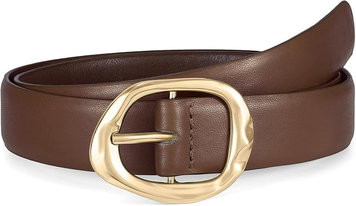 WHIPPY Leather Belt for Women Casual Waist Belt with Gold Buckle Fashion Ladies Belt for Jeans Pants Dress | Amazon (US)