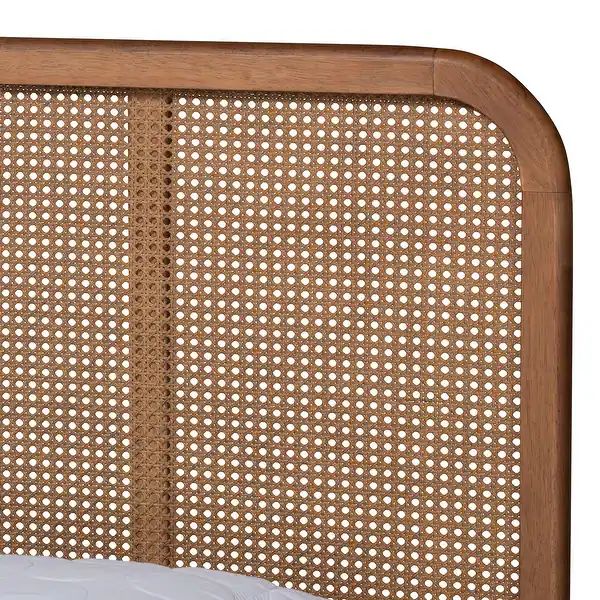 Elston Mid-Century Modern Synthetic Rattan Wood Platform Bed -Walnut | Bed Bath & Beyond