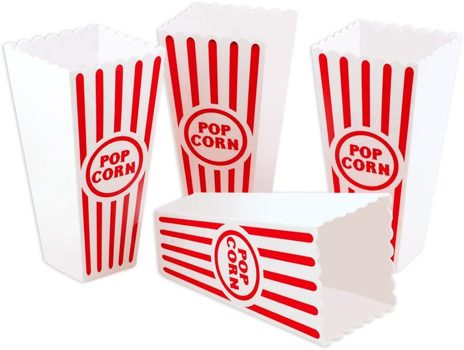 Novelty Place Plastic Red White Striped Classic Popcorn Containers for Movie Night - 7.8 inch Tal... | Amazon (US)