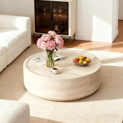 39.37" Round Coffee Table, Modern Faux Marble Table, Drum Center Table, Stone Coffee Table for Li... | Amazon (US)