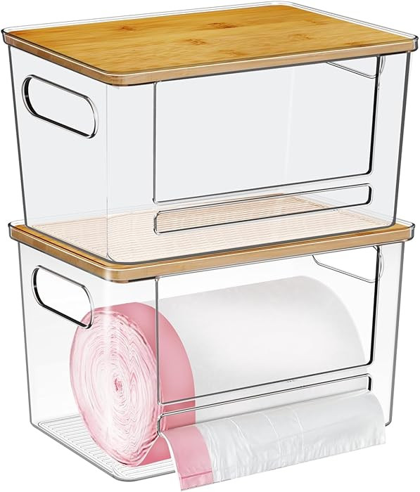 Trash Bag Dispenser 2 Pack, Acrylic Garbage Bags Dispenser with Bamboo Top, Extra Large Trash Bag... | Amazon (US)