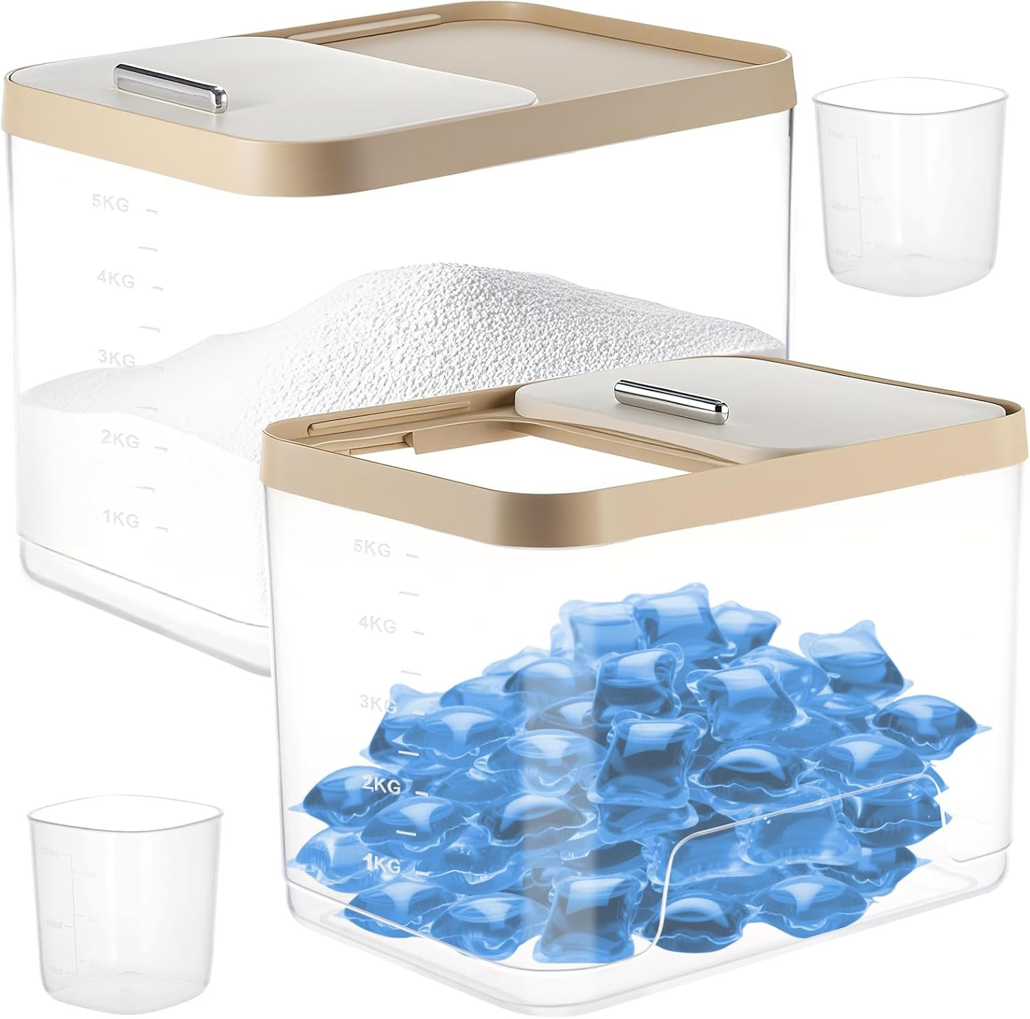 Wensdr Large Laundry Pods Container with Slide Lid, Laundry Room Organization for Booster Beads with Measuring Scoops, Laundry Pods Holder for Scent Booster, Powder, Pods. (Clear 2-Pack) | Amazon (US)