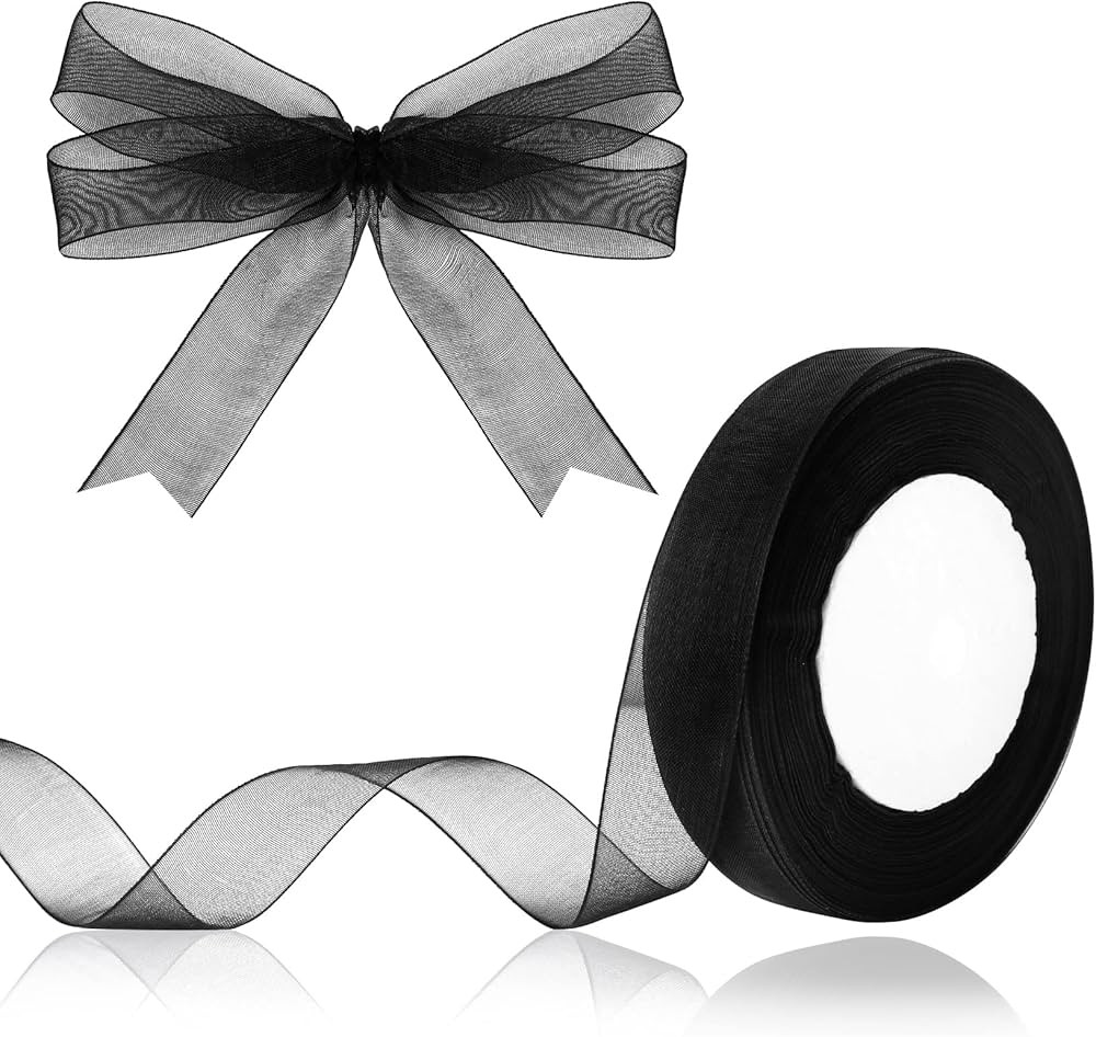 Hiswan 3/4 inch Sheer Organza Ribbon 50 Yards Black Chiffon Ribbon for Gift Wrapping Wedding Bouq... | Amazon (US)