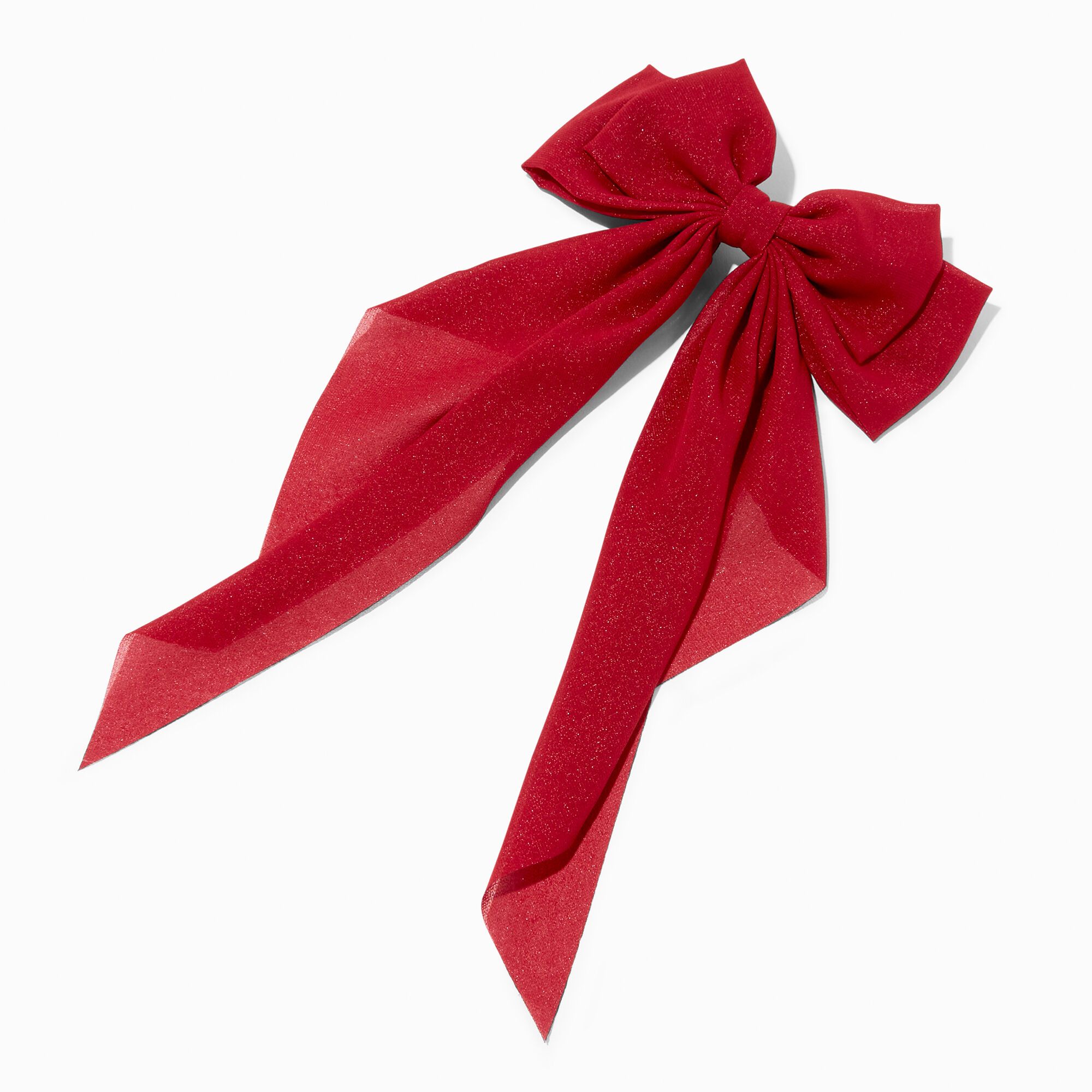 Glittery Red Long Tail Bow Hair Clip | Claire's (US)
