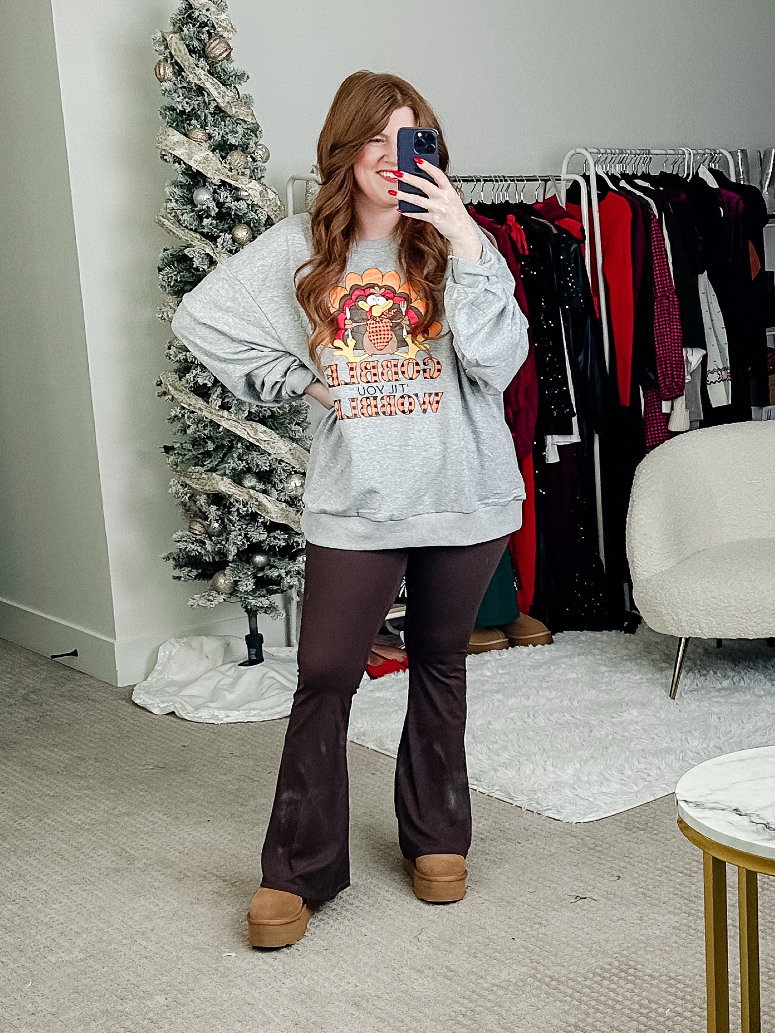 Casual thanksgiving day outfit from amazon. Love the flare leggings!! Size medium short and I sized up to a xL in sweatshirt. 

Thanksgiving outfit. 

#LTKstyletip #LTKfindsunder50 #LTKsalealert