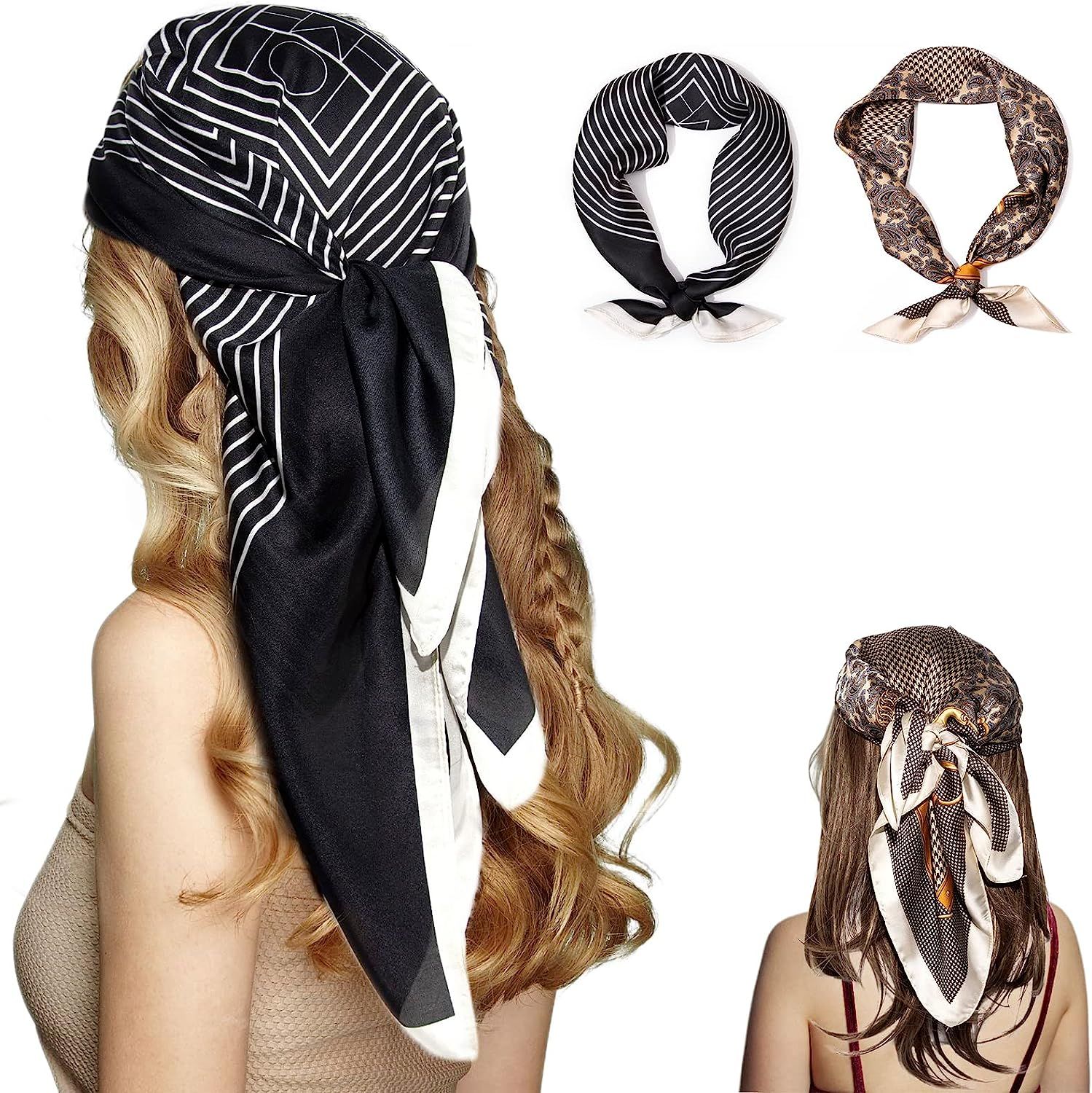 Bestshe 27.5" Satin Square Head Scarves - 2PCS Silk Like Neck Scarf Hair Sleeping Wraps for Women... | Amazon (US)