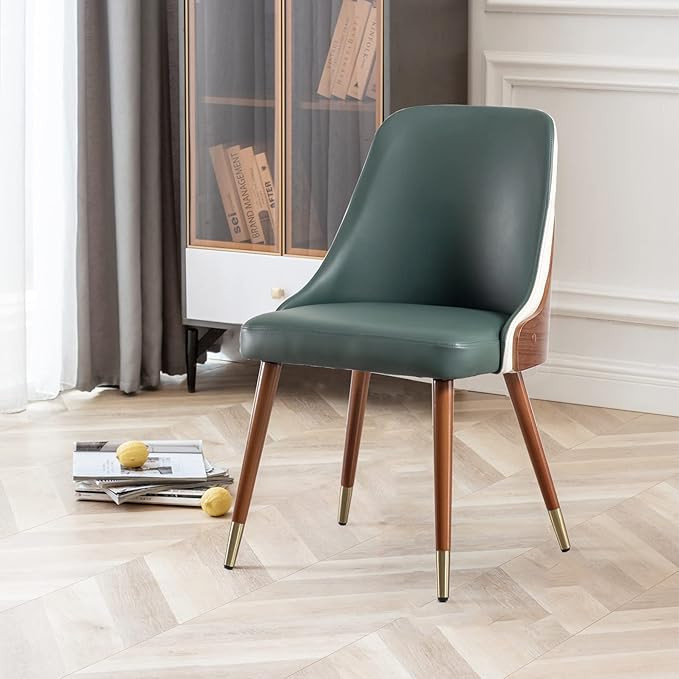 Amazon.com - LUNLING Mid Century Modern Dining Chairs Green Faux Leather Upholstered Chair with W... | Amazon (US)