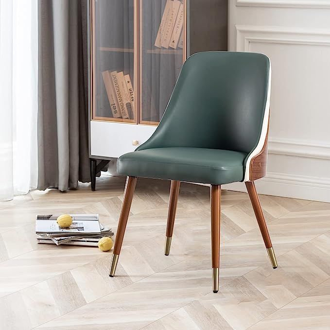 Amazon.com - LUNLING Mid Century Modern Dining Chairs Green Faux Leather Upholstered Chair with W... | Amazon (US)