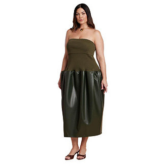 Plus Size Faux Leather Sweater Mixed Dress | Macy's