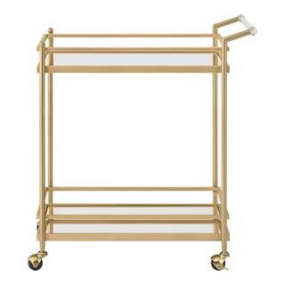 Home Decorators Collection Gold Metal Bar Cart with Mirrored Glass Shelves (29 in. W) P160242XX -... | The Home Depot