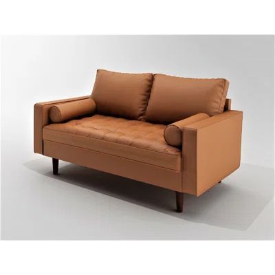 Goodwyn 57.87" Wide Faux Leather Square Arm Loveseat Corrigan Studio® Fabric: Brown Faux Leather | Wayfair North America