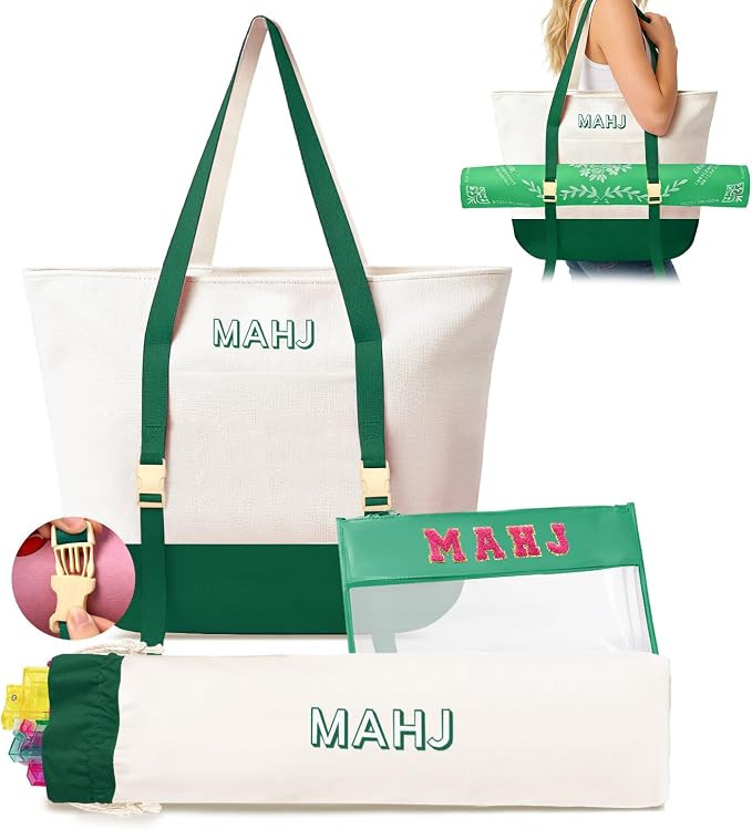 Empty Mahjong Tile Bags Set for American Tiles and Racks,Canvas Tote Bag with Mat Holder Accessor... | Amazon (US)