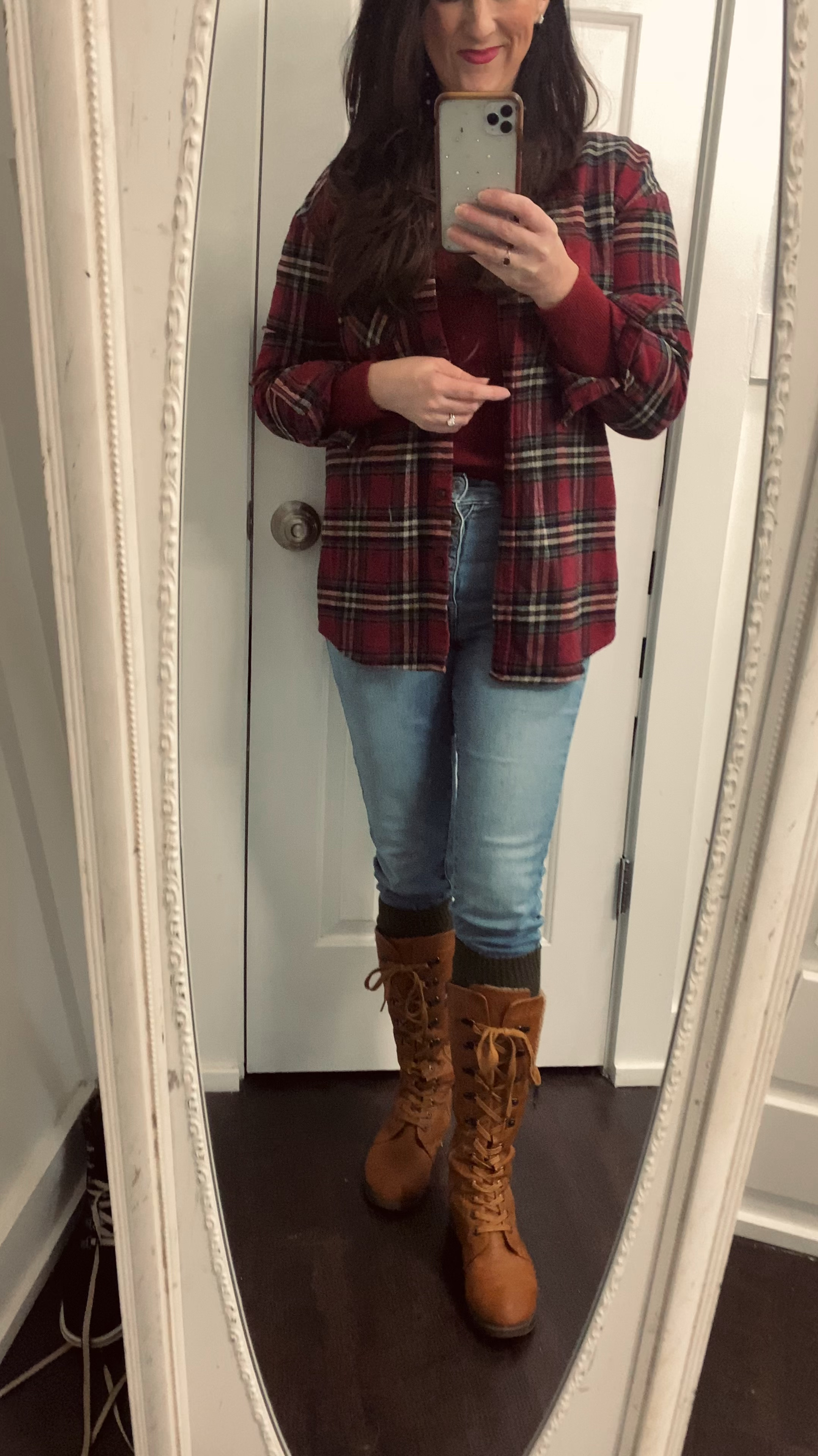 OOTD: 
Cashmere sweater
Flannel shacket 
Skinny jeans 
Tall boot socks 
Boots

Winter outfit 
WFH style 
Teacher outfit 
Chic and casual 

#LTKOver40 #LTKSeasonal #LTKStyleTip