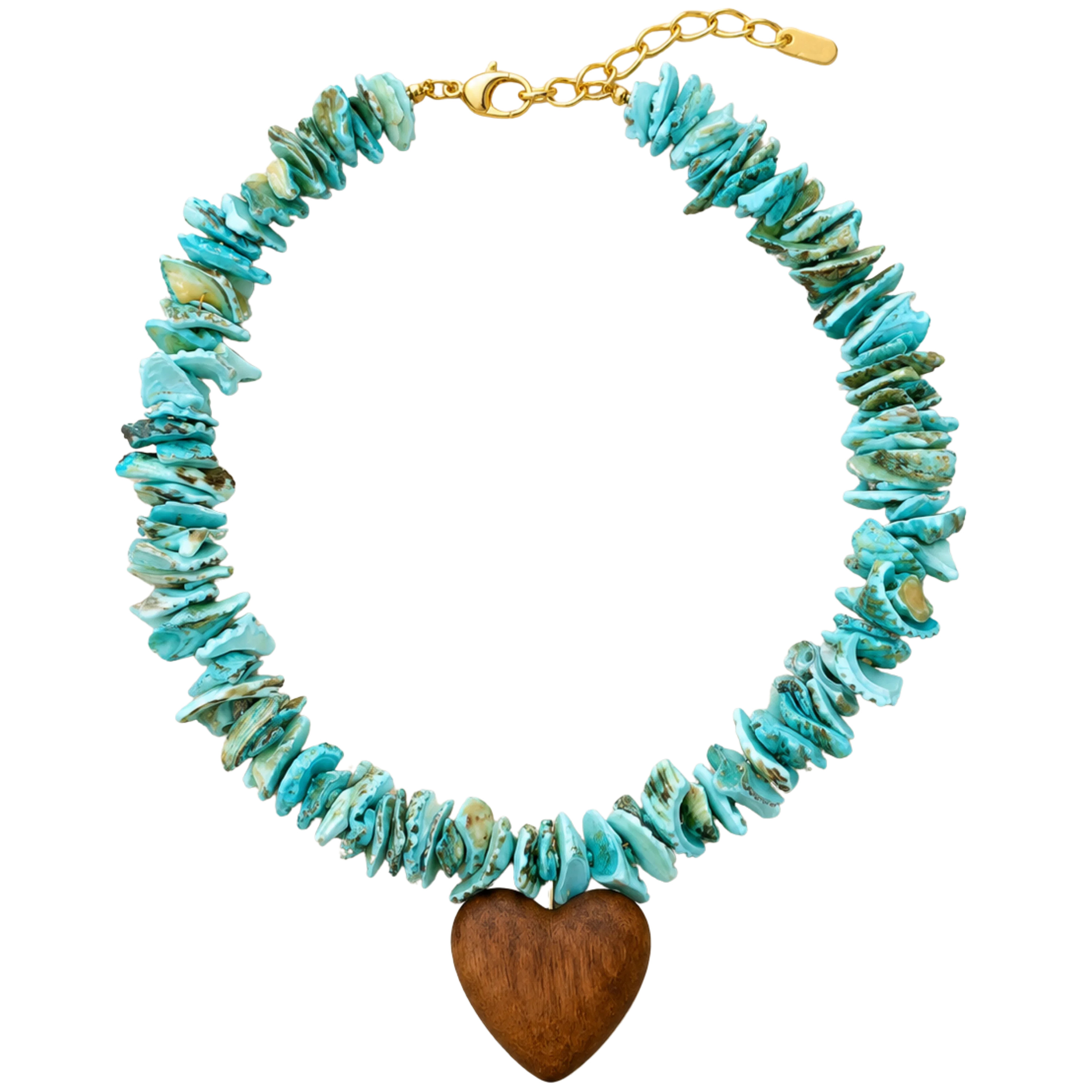 Blue Beaded Wooden Heart Necklace | Logan Tay
