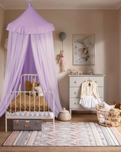 Large Bed Canopy with Star Lights, Double Layer Canopy for Bed, Princess Play Tent for Girls Room, Breathable Canopy Bed Curtain for Children Reading Nook, Machine Washable Canopy, 40''x106'', Purple | Amazon (US)