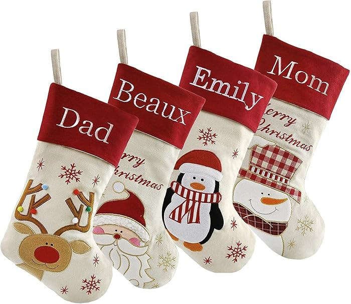 DearSun Set of 4,18" Personalized Customization Christmas Stockings with Exquisite Embroidery Nam... | Amazon (US)