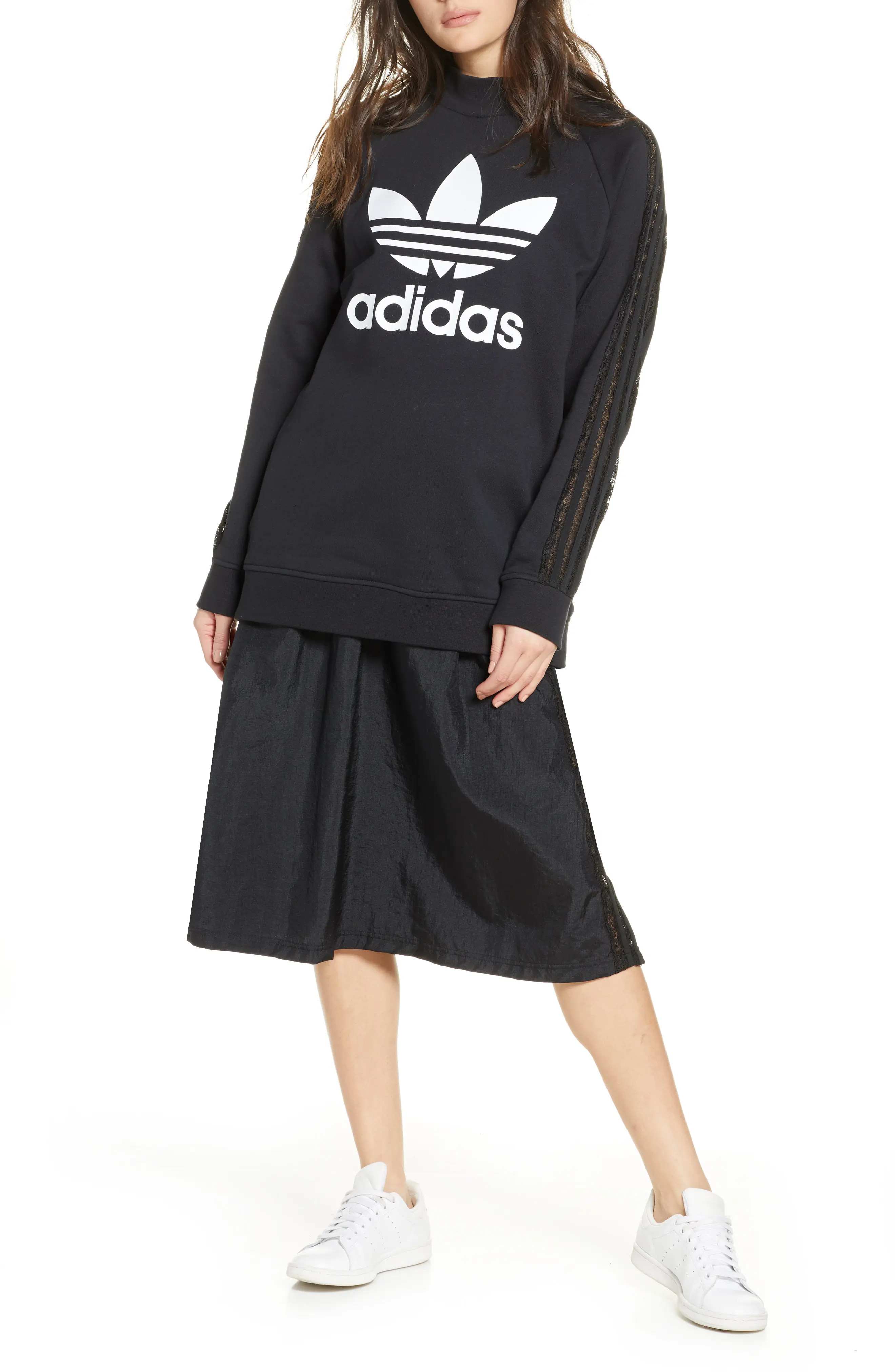 Women's Adidas Originals Lace Stripe Logo Cotton Sweatshirt | Nordstrom