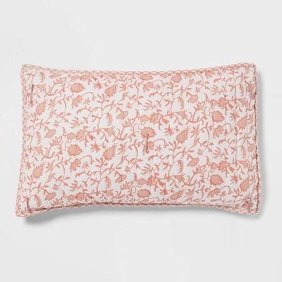 King Earthy Vines Quilt Sham Ivory/Melon Pink - Threshold™: Cotton Voile, OEKO-TEX Certified, B... | Target