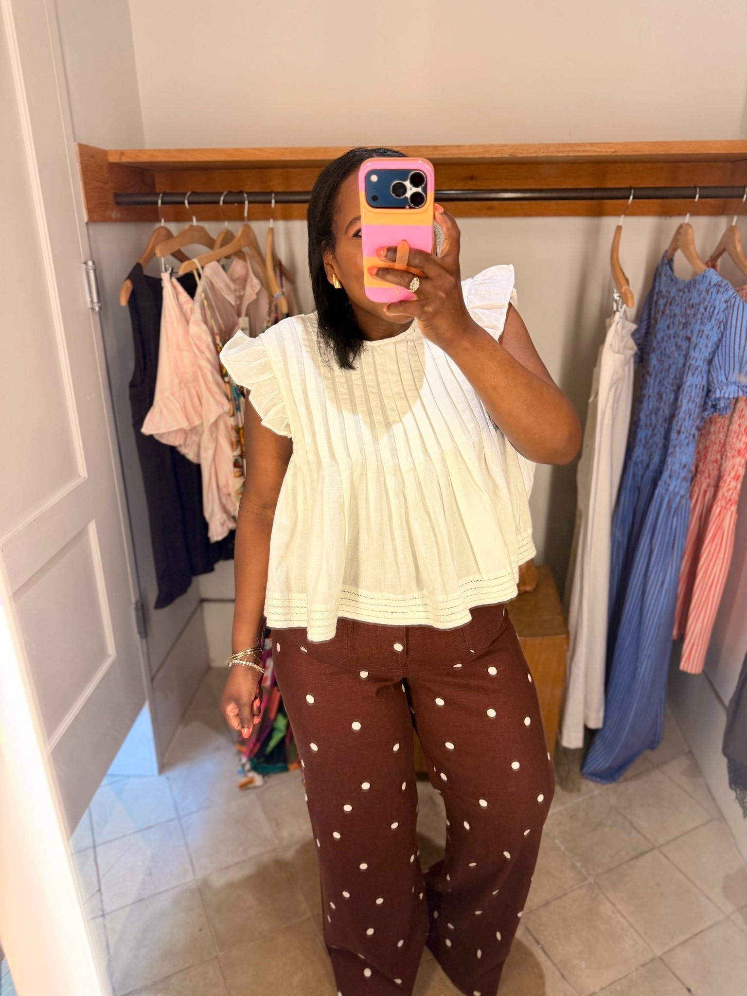 The perfect white blouse for Summer with the little details and ruffles from
@Anthropologie - wearing the size large on top and 31 in brown polka dot linen pants. 🤎🤎🤎

#LTKootd #LTKPetite #LTKWorkwear