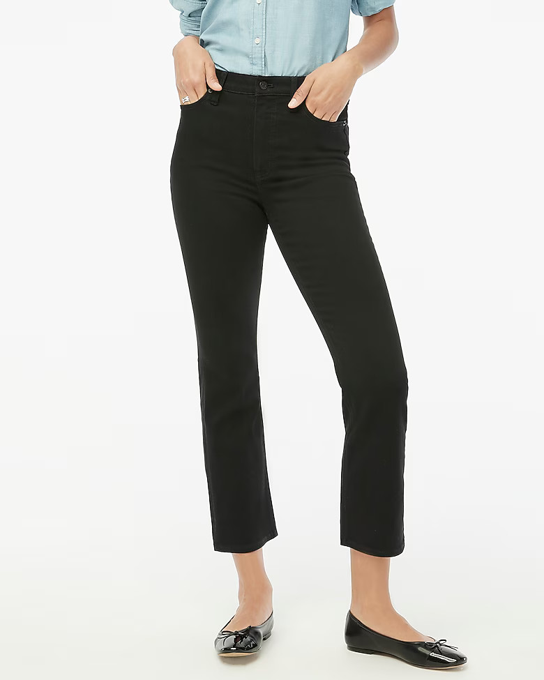 High-rise black flare crop jean in all-day stretch | J.Crew Factory