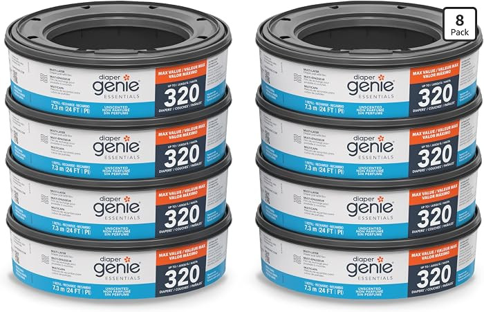 Diaper Genie Essentials Round Refill 8-Pack | Holds Up to 2560 Newborn Diapers | Features Unscent... | Amazon (US)