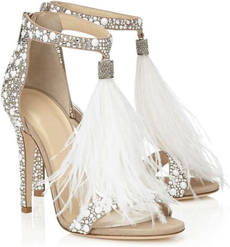azmodo Women's Wedding Dress Party & Evening Stiletto Heeled Sandals Rhinestones Tassel Black | Amazon (US)