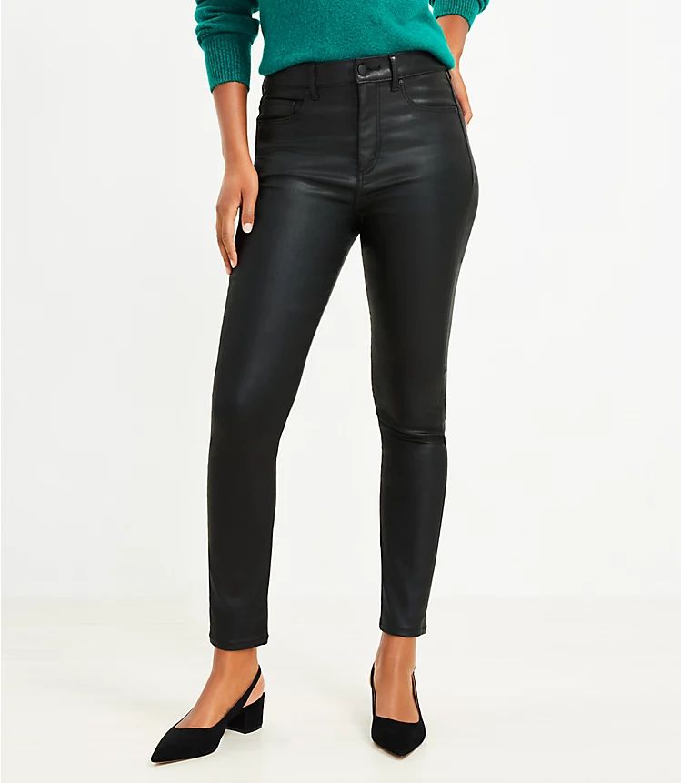 Coated High Rise Skinny Jeans in Black | LOFT