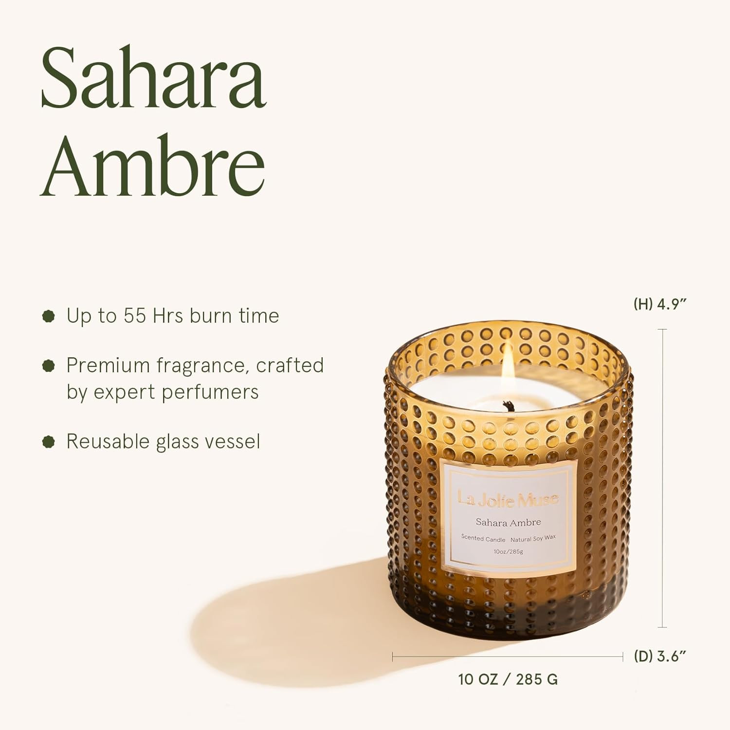 LA JOLIE MUSE Sahara Amber Scented Candle | Bergamot, Clove & Amber | 10 oz Soy Candle | Natural ... | Amazon (US)