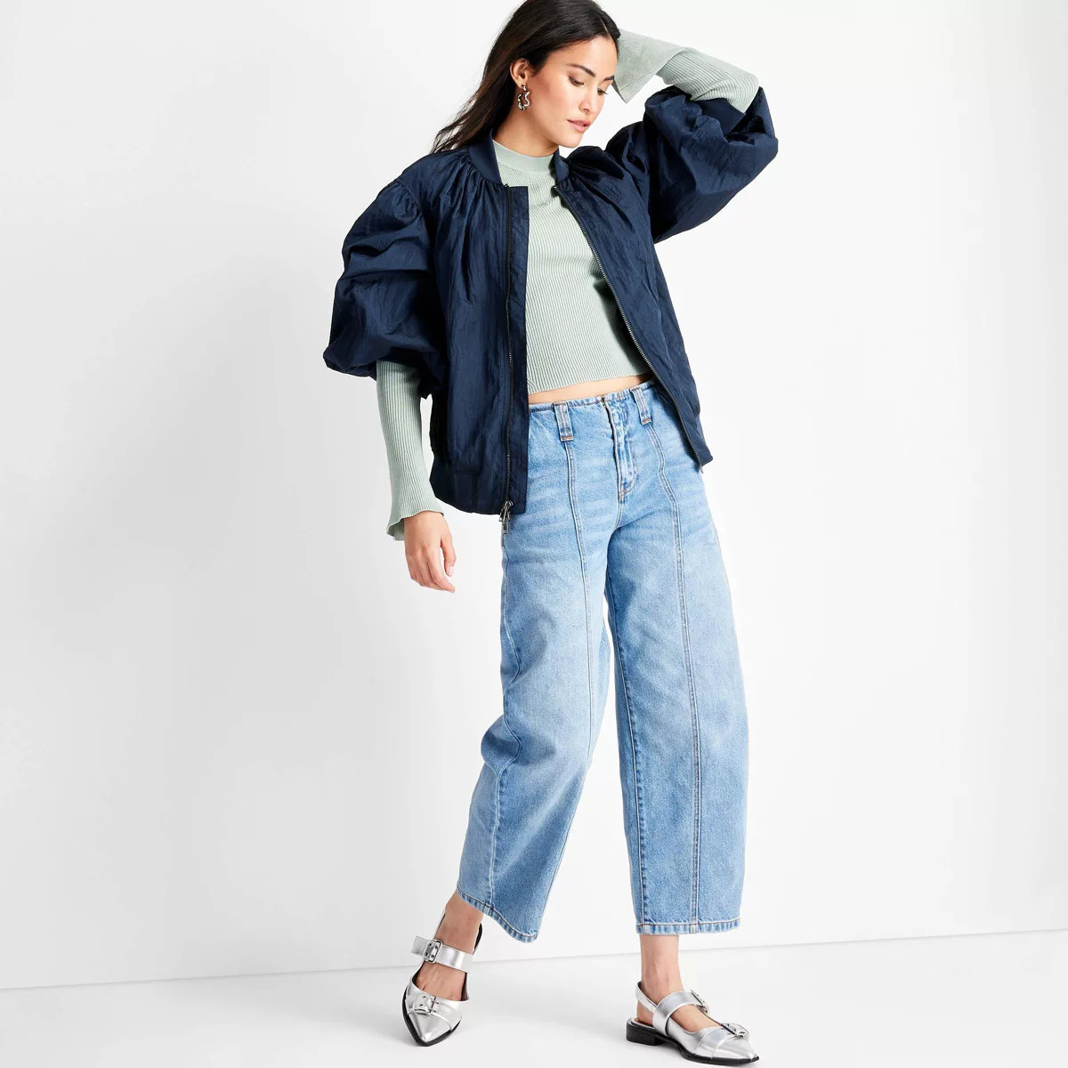 Women's Nylon Relaxed Bomber Jacket - Future Collective Navy Blue | Target