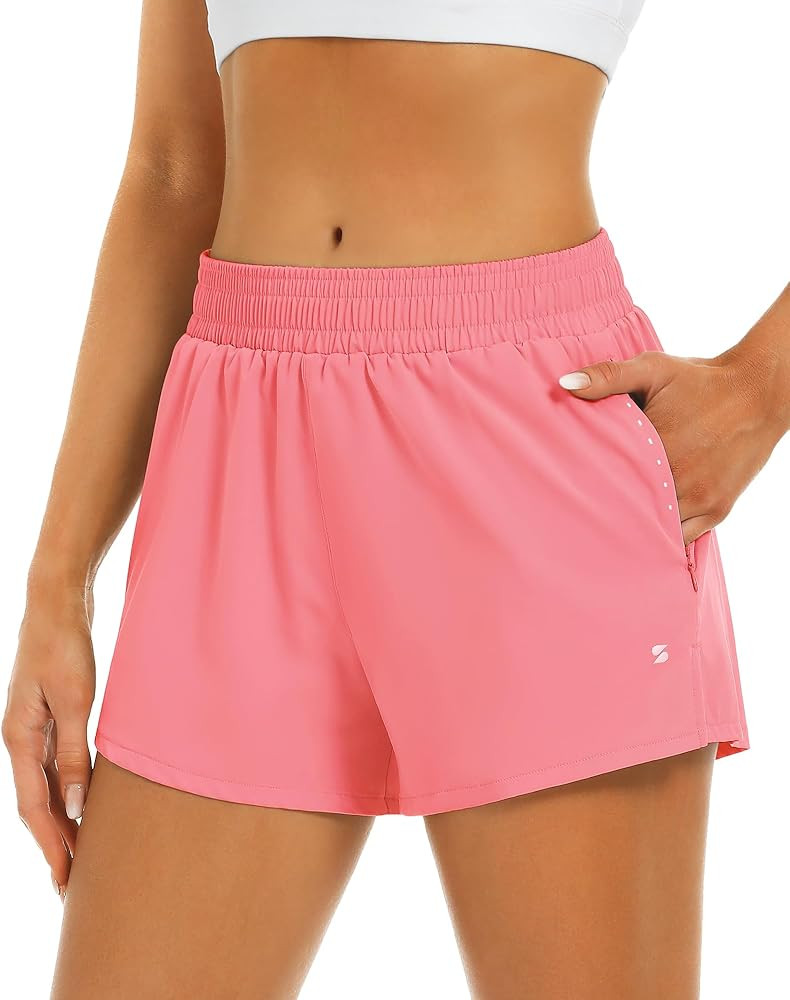 Stelle Women's High Waisted Running Shorts Quick-Dry Gym Shorts Workout Athletic Shorts Mesh Line... | Amazon (US)