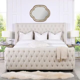 Brooklyn Shelter Bedframe with Curved Tufted Headboard and Footboard - Navy Blue - Velvet - Queen | Bed Bath & Beyond