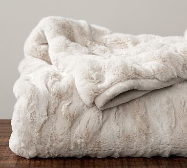 Faux Fur Oversized Throw, 60 x 80"", Ruched Ivory | Pottery Barn (US)