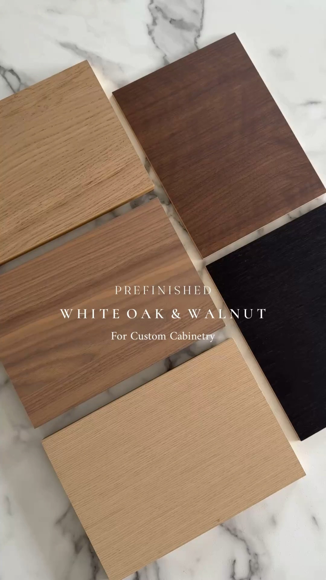 In LOVE 🤎🤎🤎
prefinished white oak & walnut for custom kitchen cabinetry with a matte finish. No staining or sealing needed & they come in the perfect neutral tones. 🤌🏼

Decospan Shinnoki Samples:
• Ivory Oak
• Frozen Walnut
• Ivory Infinite Oak
• Raven Oak
• Pure Walnut