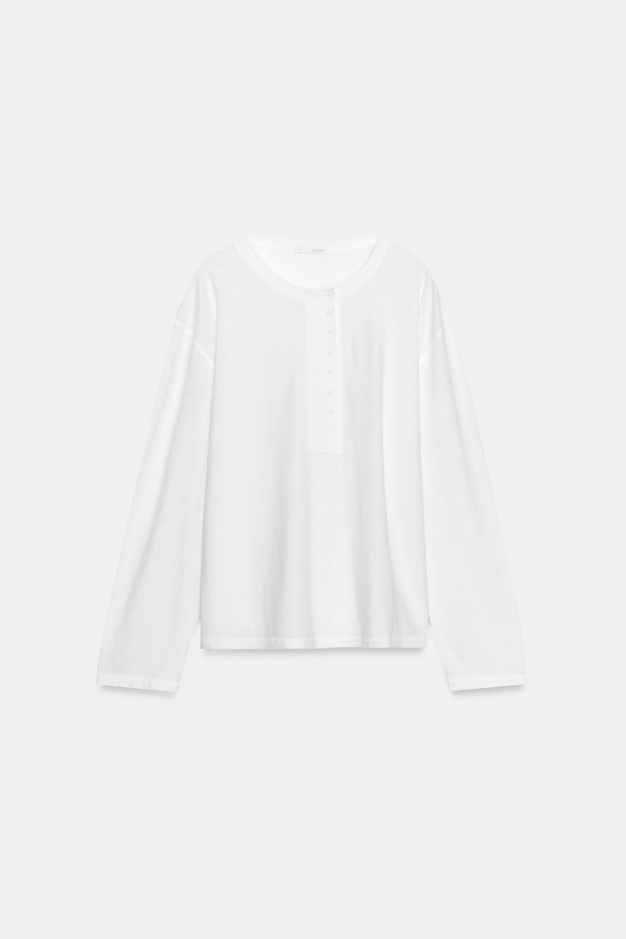 LINEN BLEND HENLEY T-SHIRT | Zara UK