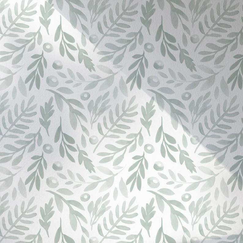 Light Sage Watercolor Floral Wallpaper. Modern Minimal - Etsy | Etsy (US)