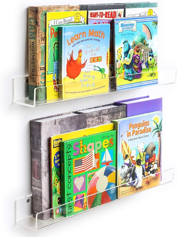 NIUBEE Acrylic Invisible Floating Bookshelves 24 inches, 2 Pack,Kids Clear Wall Bookshelves Displ... | Amazon (US)