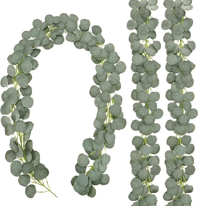 CEWOR 3 Packs Artificial Eucalyptus Garland Greenery Silk Eucalyptus Leaves Vines Faux Silver Dol... | Amazon (US)