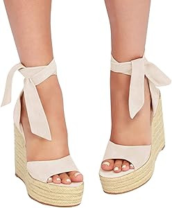 Womens Espadrilles Wedges Sandals Heels Open Toe Tie Lace Up Platform Ankle Strap Summer Dress Sh... | Amazon (US)