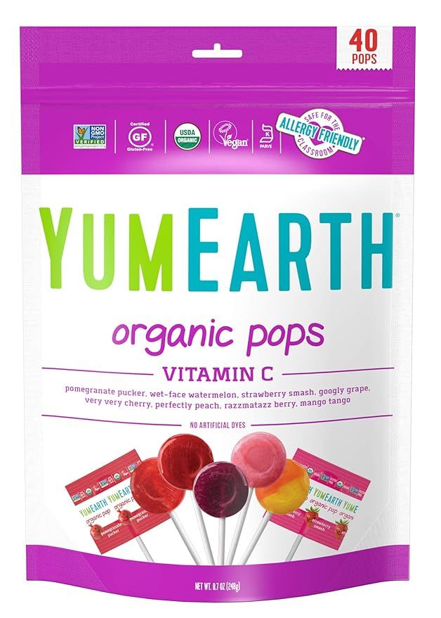 YumEarth Organic Fruit Flavored Vitamin C Pops Variety Pack, 40 Lollipops, Allergy Friendly, Glut... | Amazon (US)