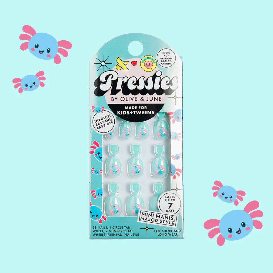 Rainbow Axolotl Chrome - Pressies | Extra Short Short | Round | Olive & June