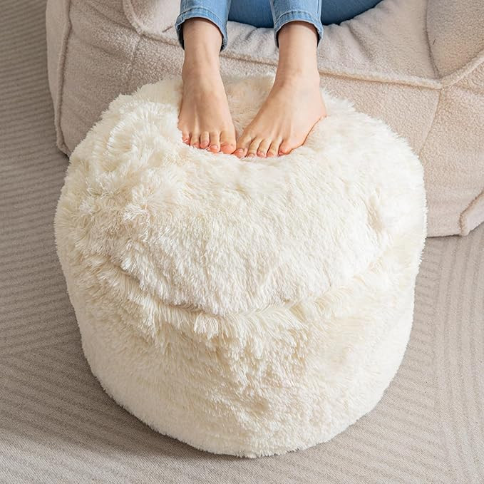 HIGOGOGO Round Stuffed Pouf Ottoman, Long Faux Fur Poufs with Foam Chunk Filling, Fluffy and Furr... | Amazon (US)