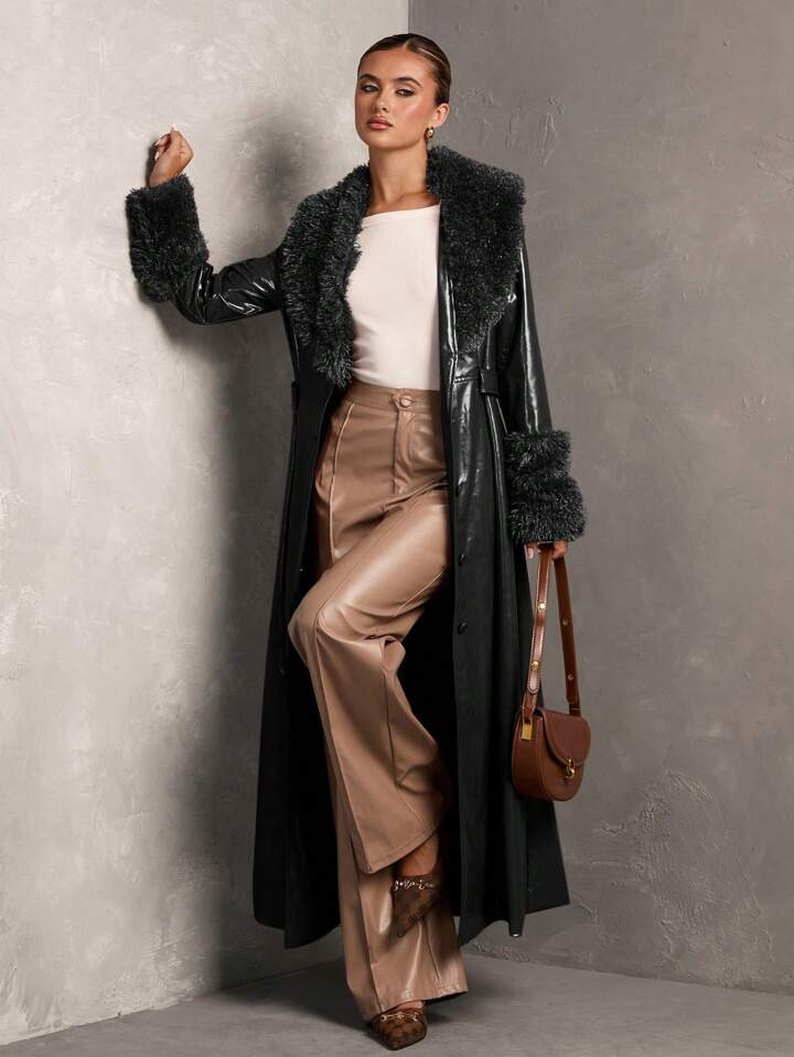 SHEIN BAE Women's Plush Patchwork Solid Color Long Sleeve Jacket Fall Women Clothes Halloween Cus... | SHEIN