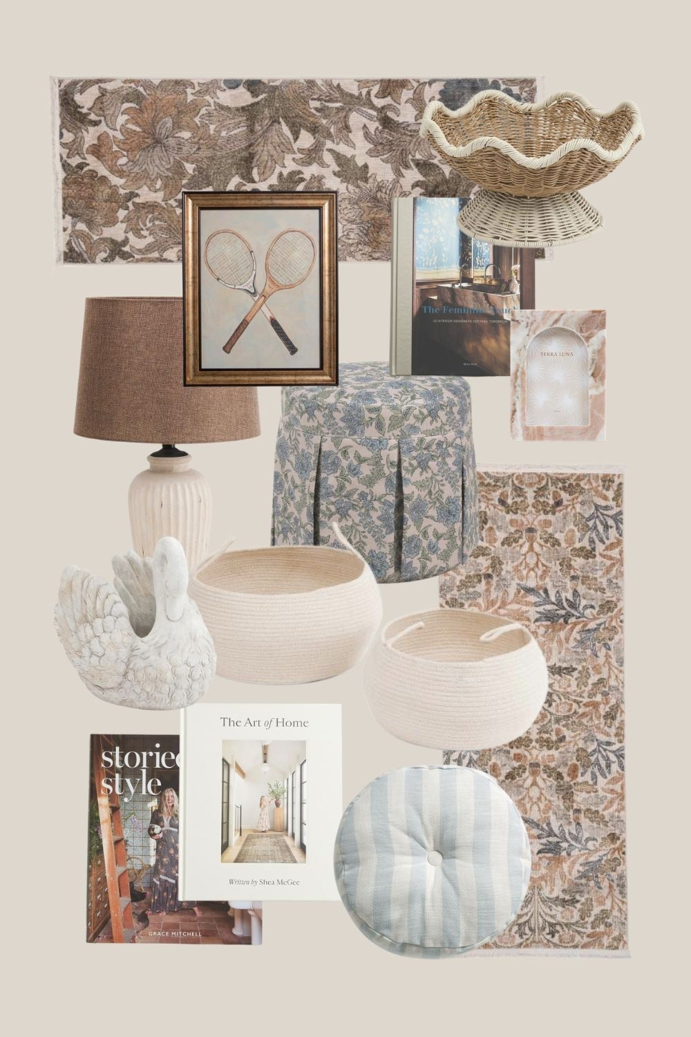 Tjmaxx home finds. table lamp. Baskets. Floral print rug. Floral print ottoman. Pleated ottoman. Outdoor pillow. Coffee table books. Wall art. Accent table. Nightstand. Picture frames. 

#LTKHome