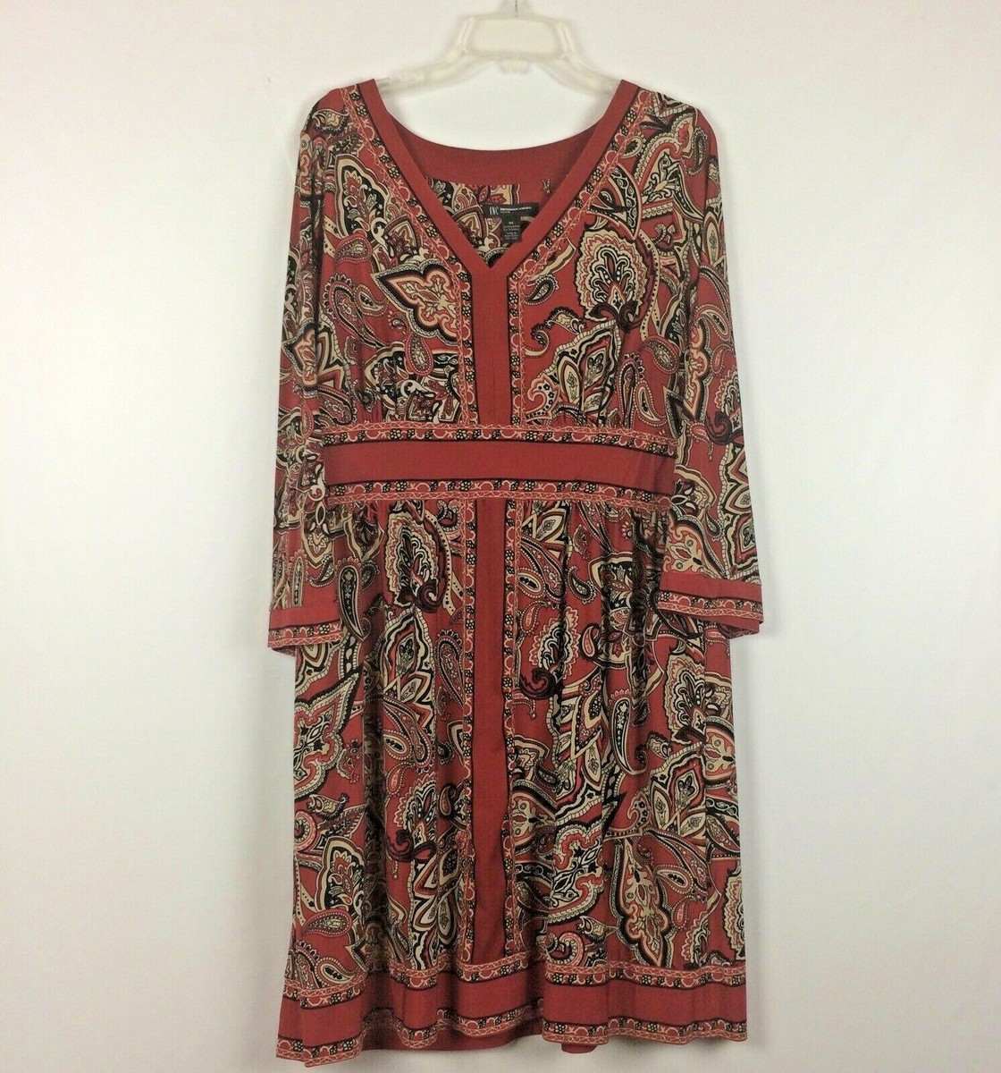 INC International Concepts Woman Dress Red Paisley Print Knit Size 0X | eBay US
