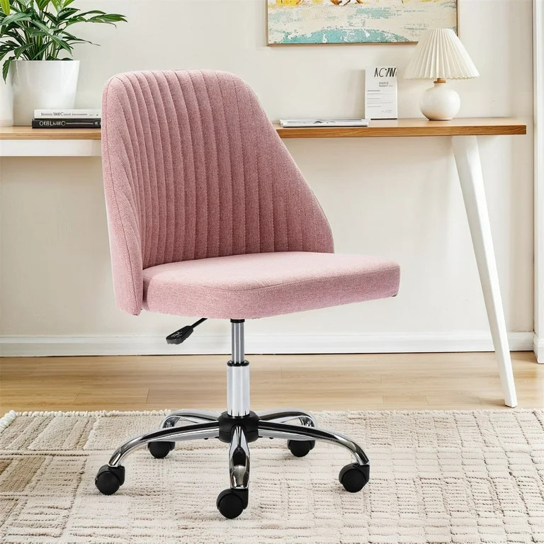 Home Office Chair, Mid Back Armless Fabric Upholstered Desk Chair with Wheels Adjustable Swivel V... | Walmart (US)